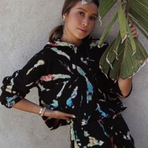 Bandier x Wesley Palm Tie Dye Crop Raw Edge Hoodie